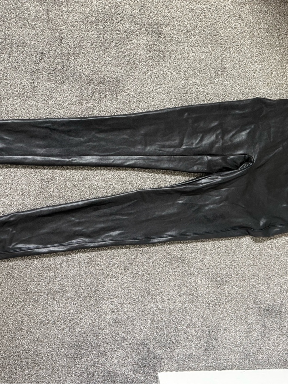 SPANX Black Faux Leather-Look Leggings with Red Tag